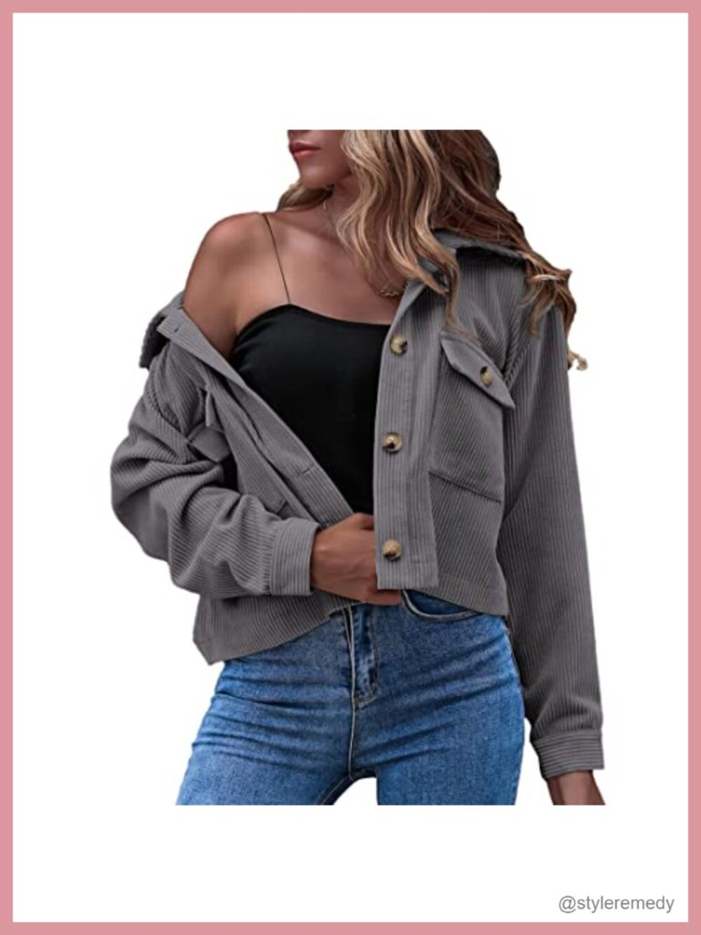 Women's Cropped Corduroy Shacket Button Up Long Sleeve Casual Jacket